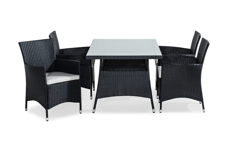 Thor Spisegruppe 140x90 + 4 Thor Stoler m Pute, Svart/Grå