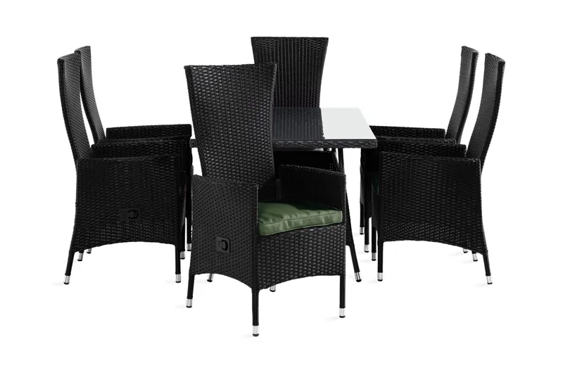 Thor Spisegruppe 140x90 + 6 Jenny Stol Stillbar m Pute, Svart/Grønn