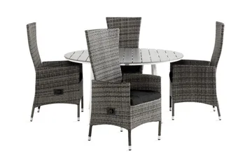 Tunis Spisegruppe 140 Rund + 4 Jenny Lenestol Stillbar m Put - Hvit/Grå/Svart - Hagemøbler & utemiljø - Hagegruppe - Spisegrupper hage