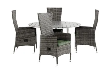 Tunis Spisegruppe 140 Rund + 4 Jenny Lenestol Stillbar m Put - Hvit/Grå/Grønn - Hagemøbler & utemiljø - Hagegruppe - Spisegrupper hage