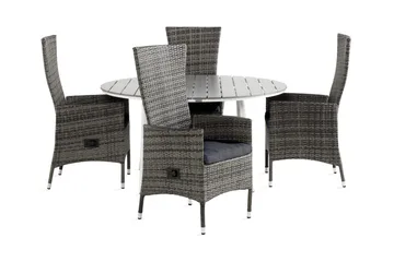 Tunis Spisegruppe 140 Rund + 4 Jenny Lenestol Stillbar m Put - Hvit/Grå - Hagemøbler & utemiljø - Hagegruppe - Spisegrupper hage