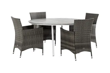 Tunis Spisegruppe 140 Rund + 4 Thor Lenestol - Hvit/Grå - Hagemøbler & utemiljø - Hagegruppe - Spisegrupper hage