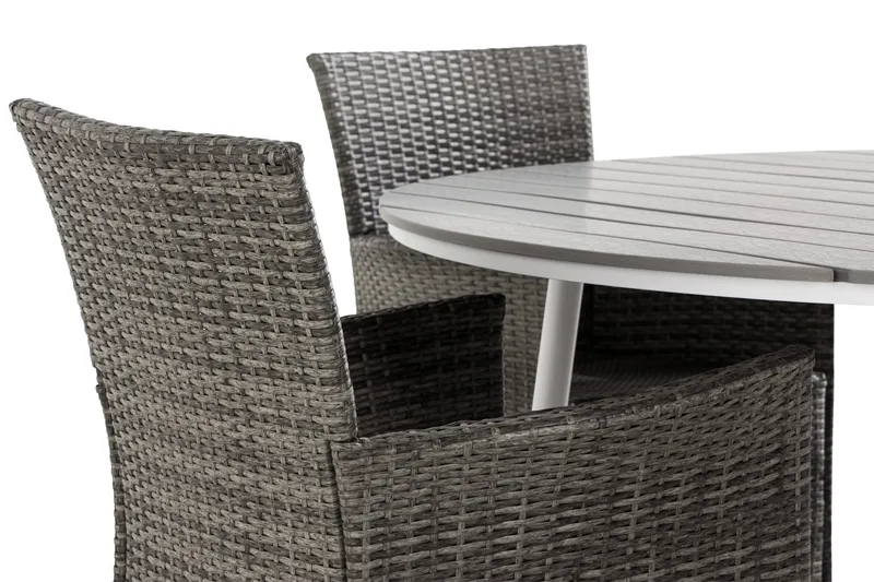 Tunis Spisegruppe 140 Rund + 4 Thor Lenestol - Hvit/Grå - Hagemøbler & utemiljø - Hagegruppe - Spisegrupper hage