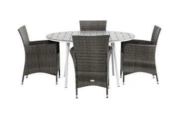 Tunis Spisegruppe 140 Rund + 4 Thor Lenestol - Hvit/Grå - Hagemøbler & utemiljø - Hagegruppe - Spisegrupper hage