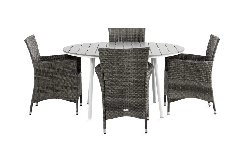Tunis Spisegruppe 140 Rund + 4 Thor Lenestol - Hvit/Grå - Hagemøbler & utemiljø - Hagegruppe - Spisegrupper hage