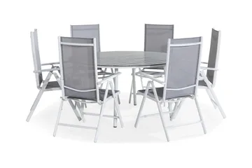 Tunis Spisegruppe 140 Rund + 6 Maggie Posisjonsstol - Hvit/Grå - Hagemøbler & utemiljø - Hagegruppe - Spisegrupper hage