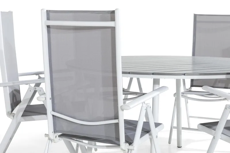 Tunis Spisegruppe 140 Rund + 6 Maggie Posisjonsstol - Hvit/Grå - Hagemøbler & utemiljø - Hagegruppe - Spisegrupper hage