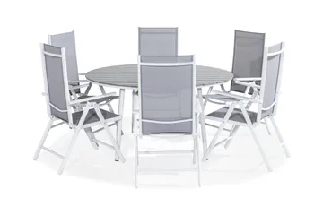 Tunis Spisegruppe 140 Rund + 6 Maggie Posisjonsstol - Hvit/Grå - Hagemøbler & utemiljø - Hagegruppe - Spisegrupper hage