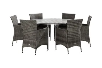 Tunis Spisegruppe 140 Rund + 6 Thor Lenestol - Hvit/Grå - Hagemøbler & utemiljø - Hagegruppe - Spisegrupper hage