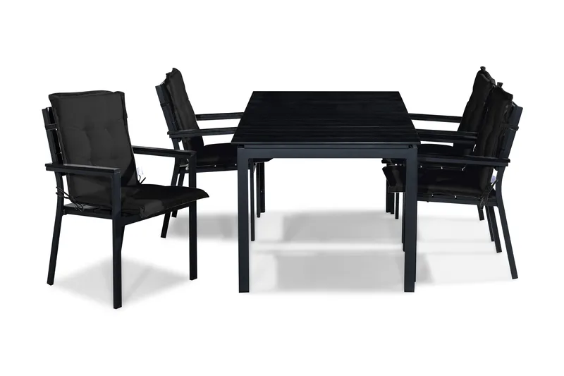 Tunis Spisegruppe 152-210x90 + 4 Stablestoler m Pute, Svart