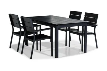 Tunis Spisegruppe 152-210x90 + 4 Stapestoler - Svart - Hagemøbler & utemiljø - Hagegruppe - Spisegrupper hage