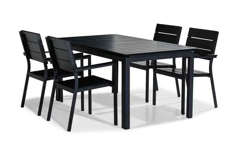 Tunis Spisegruppe 152-210x90 + 4 Stapestoler, Svart