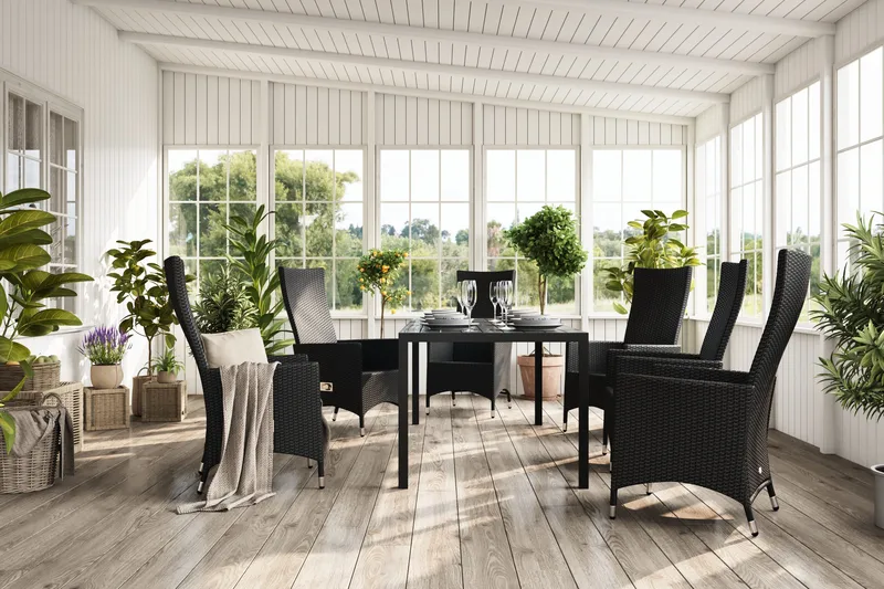 Tunis Spisegruppe 205+6 Jenny Regulerbare Stoler - Svart - Hagemøbler & utemiljø - Hagegruppe - Spisegrupper hage