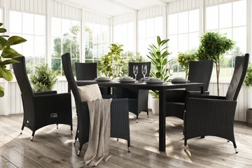 Tunis Spisegruppe 205+6 Jenny Regulerbare Stoler - Svart - Hagemøbler & utemiljø - Hagegruppe - Spisegrupper hage