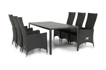 Tunis Spisegruppe 205+6 Jenny Regulerbare Stoler - Svart - Hagemøbler & utemiljø - Hagegruppe - Spisegrupper hage