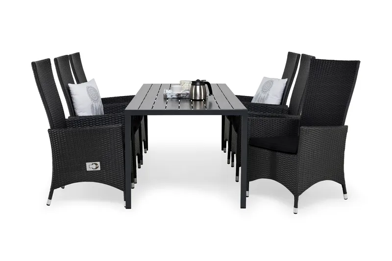 Tunis Spisegruppe 205+6 Jenny Regulerbare Stoler+Puter, Svart