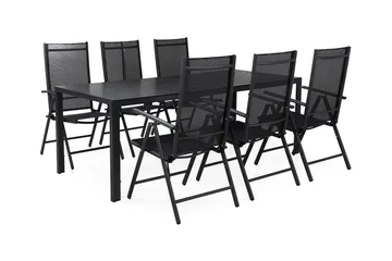 Tunis Spisegruppe 205+6 Maggie Posisjonsstoler - Svart - Hagemøbler & utemiljø - Hagegruppe - Spisegrupper hage
