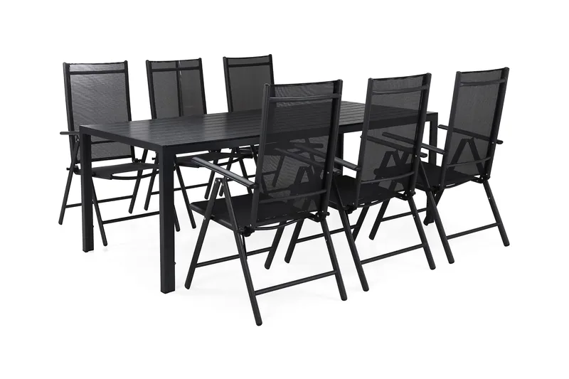 Tunis Spisegruppe 205+6 Maggie Posisjonsstoler - Svart - Hagemøbler & utemiljø - Hagegruppe - Spisegrupper hage