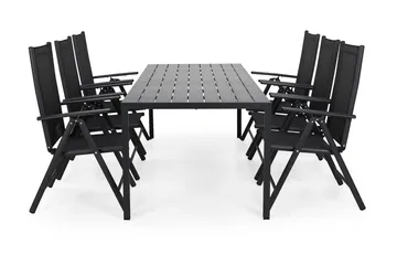 Tunis Spisegruppe 205+6 Maggie Posisjonsstoler - Svart - Hagemøbler & utemiljø - Hagegruppe - Spisegrupper hage