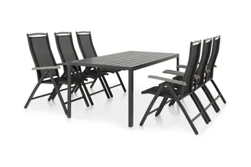 Tunis Spisegruppe 205+6 Monaco Lyx Posisjonsstoler - Svart - Hagemøbler & utemiljø - Hagegruppe - Spisegrupper hage