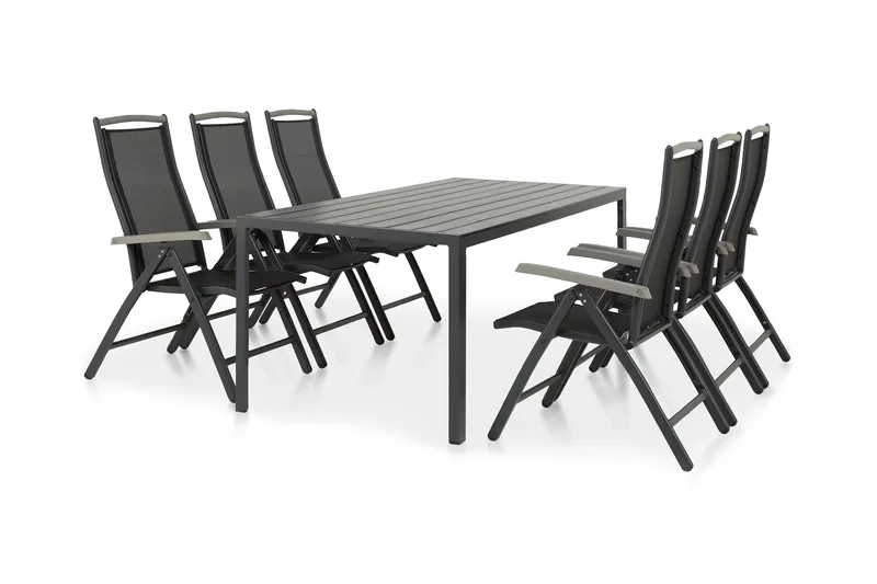 Tunis Spisegruppe 205+6 Monaco Lyx Posisjonsstoler - Svart - Hagemøbler & utemiljø - Hagegruppe - Spisegrupper hage