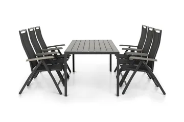 Tunis Spisegruppe 205+6 Monaco Lyx Posisjonsstoler - Svart - Hagemøbler & utemiljø - Hagegruppe - Spisegrupper hage