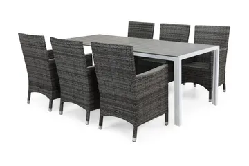 Tunis Spisegruppe 205+6 Thor Stoler Lyx m Armlener - Hvit/Grå/Aintwood - Hagemøbler & utemiljø - Hagegruppe - Spisegrupper hage