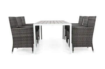 Tunis Spisegruppe 205+6 Thor Stoler Lyx m Armlener - Hvit/Grå/Aintwood - Hagemøbler & utemiljø - Hagegruppe - Spisegrupper hage