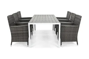 Tunis Spisegruppe 205+6 Thor Stoler Lyx m Armlener - Hvit/Grå/Aintwood - Hagemøbler & utemiljø - Hagegruppe - Spisegrupper hage