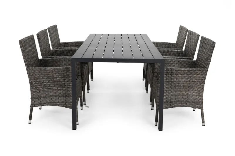 Tunis Spisegruppe 205+6 Thor Stoler, Svart/Grå