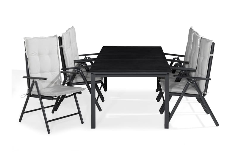 Tunis Spisegruppe 205x90 + 6 Maggie Posisjonsstol m Pute, Svart/Offwhite