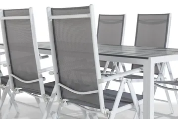 Tunis Spisegruppe 205x90 + 6 Maggie Posisjonsstol - Hvit/Grå - Hagemøbler & utemiljø - Hagegruppe - Spisegrupper hage