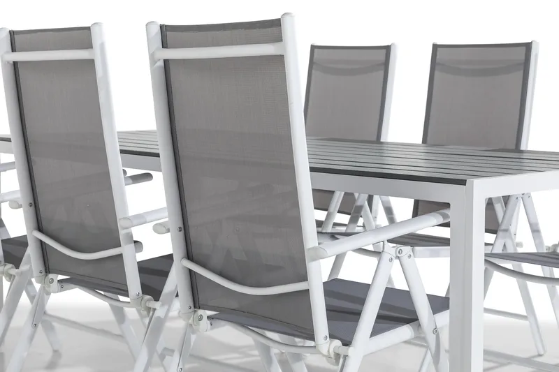 Tunis Spisegruppe 205x90 + 6 Maggie Posisjonsstol - Hvit/Grå - Hagemøbler & utemiljø - Hagegruppe - Spisegrupper hage