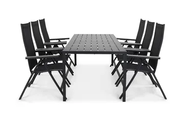 Tunis Spisegruppe 205x90 cm + 6 Monaco Posisjonsstoler - Svart/Grå - Hagemøbler & utemiljø - Hagegruppe - Spisegrupper hage