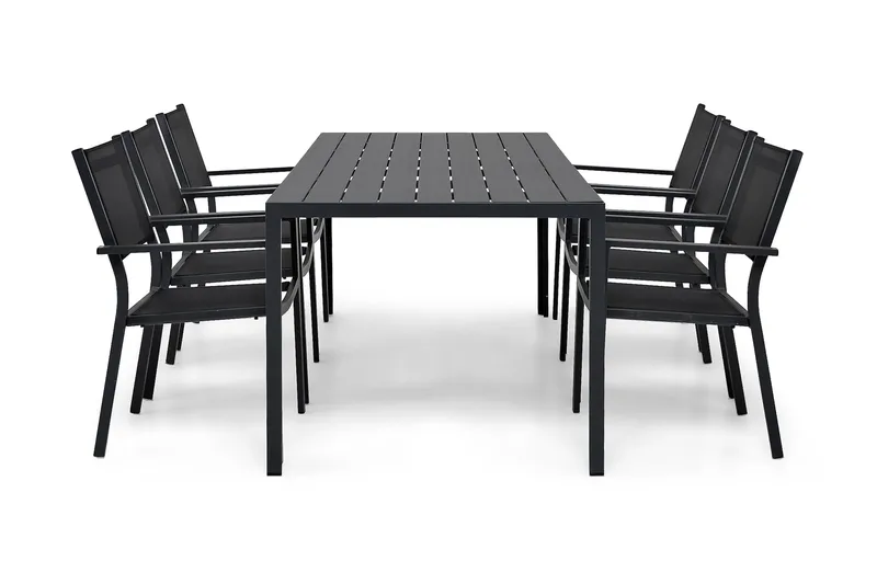 Tunis Spisegruppe 205x90 cm + 6 Tunis Stablestoler, Svart