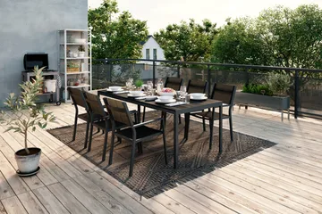 Tunis Spisegruppe 205x90 cm + 6 Tunis Stablestoler - Svart - Hagemøbler & utemiljø - Hagegruppe - Spisegrupper hage