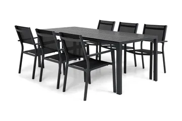 Tunis Spisegruppe 205x90 cm + 6 Tunis Stablestoler - Svart - Hagemøbler & utemiljø - Hagegruppe - Spisegrupper hage