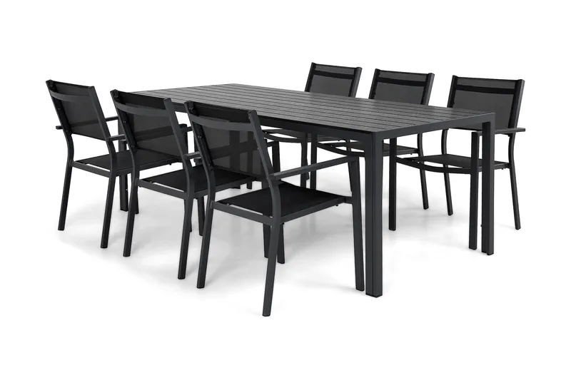 Tunis Spisegruppe 205x90 cm + 6 Tunis Stablestoler - Svart - Hagemøbler & utemiljø - Hagegruppe - Spisegrupper hage