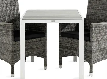 Tunis Spisegruppe 90 + 2 Thor Lenestol Lyx m Armlene m Pute - Hvit/Grå/Aintwood/Svart - Hagemøbler & utemiljø - Hagegruppe - Spisegrupper hage