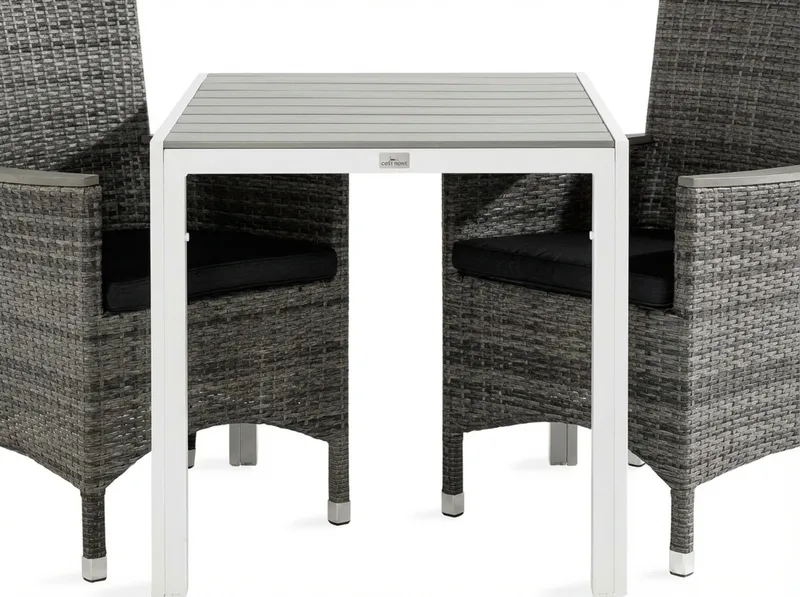 Tunis Spisegruppe 90 + 2 Thor Lenestol Lyx m Armlene m Pute - Hvit/Grå/Aintwood/Svart - Hagemøbler & utemiljø - Hagegruppe - Spisegrupper hage