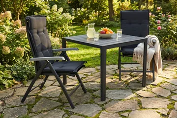 Tunis Spisegruppe 90+2 Monaco Lyx Posisjonsstoler+Puter - Svart/Grå - Hagemøbler & utemiljø - Hagegruppe - Spisegrupper hage