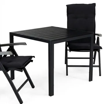 Tunis Spisegruppe 90+2 Monaco Lyx Posisjonsstoler+Puter - Svart/Grå - Hagemøbler & utemiljø - Hagegruppe - Spisegrupper hage