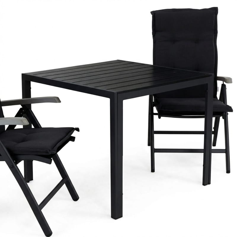 Tunis Spisegruppe 90+2 Monaco Lyx Posisjonsstoler+Puter - Svart/Grå - Hagemøbler & utemiljø - Hagegruppe - Spisegrupper hage