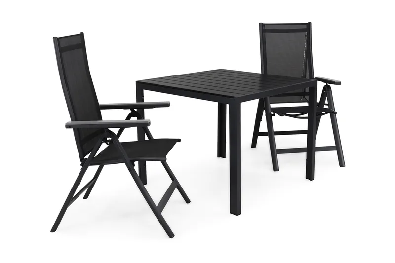 Tunis Spisegruppe 90+2 Monaco Posisjonsstoler - Svart/Grå - Hagemøbler & utemiljø - Hagegruppe - Spisegrupper hage