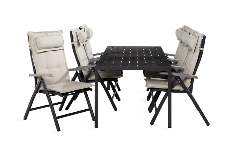 Tunis Spisegruppe 90x205+6 Monaco Stoler m Pute, Svart/Grå/Offwhite