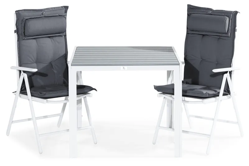 Tunis Spisegruppe 90x90 + 2 Maggie Posisjonsstol m Pute, Hvit/Grå