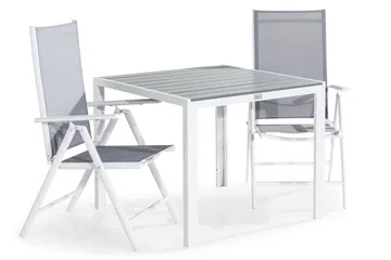 Tunis Spisegruppe 90x90 + 2 Maggie Posisjonsstol - Hvit/Grå - Hagemøbler & utemiljø - Hagegruppe - Spisegrupper hage