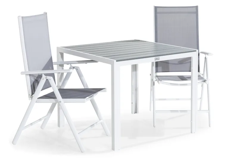 Tunis Spisegruppe 90x90 + 2 Maggie Posisjonsstol - Hvit/Grå - Hagemøbler & utemiljø - Hagegruppe - Spisegrupper hage
