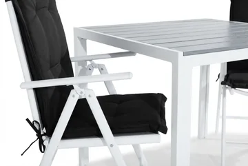 Tunis Spisegruppe 90x90 + 2 Maggie Posisjonsstol m Pute - Hvit/Grå/Svart - Hagemøbler & utemiljø - Hagegruppe - Spisegrupper hage