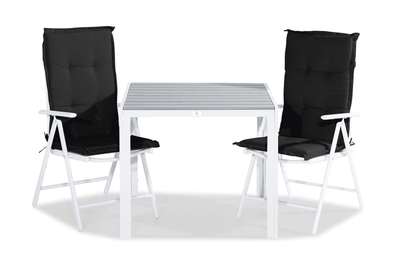 Tunis Spisegruppe 90x90 + 2 Maggie Posisjonsstol m Pute, Hvit/Grå/Svart